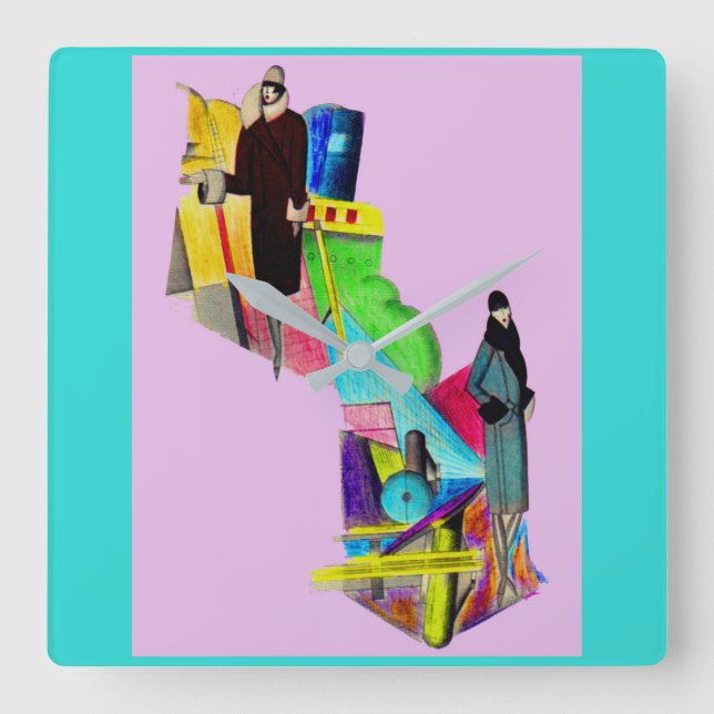 1930s art deco women print square wall clock (Front)