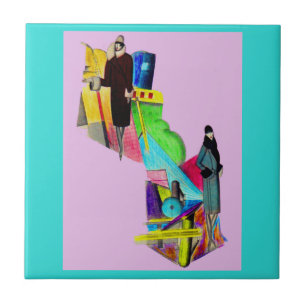 1930s art deco women print tile