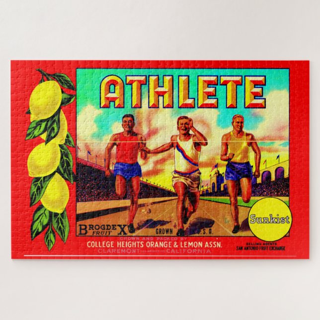 1930s Athlete fruit crate label Jigsaw Puzzle (Horizontal)