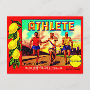 1930s Athlete fruit crate label Postcard