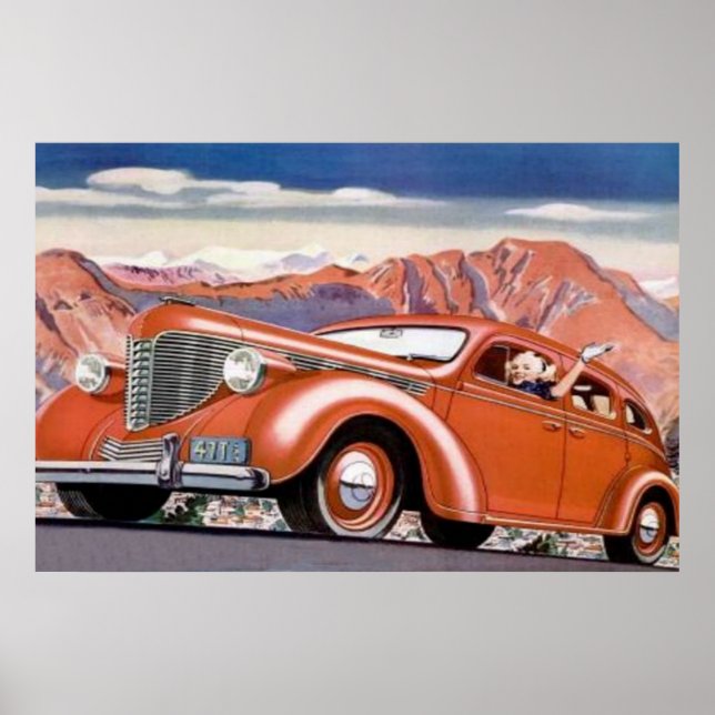 1930's Blonde in a Red Motor Car Poster (Front)