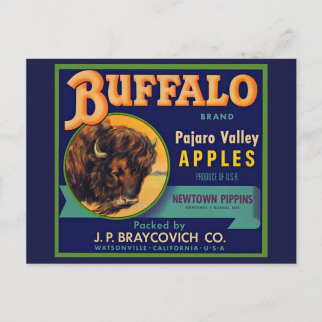 1930s Buffalo Brand Apples crate label Postcard (Front)