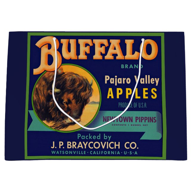 1930s Buffalo Brand Apples crate label print Large Gift Bag (Front)