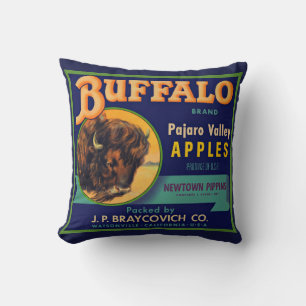 1930s Buffalo Brand Apples crate label print Throw Pillow