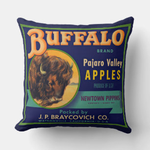1930s Buffalo Brand Apples crate label print Throw Pillow