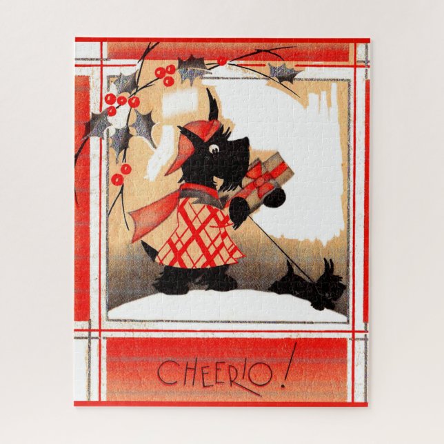1930s Christmas Scottie dog says ‘Cheerio’ Jigsaw Puzzle (Vertical)