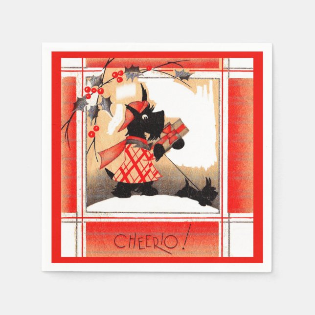  1930s Christmas Scottie dog says ‘Cheerio’ Napkin (Front)