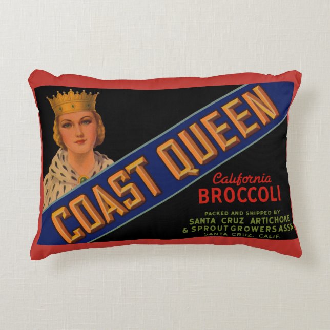 1930s Coast Queen broccoli crate label Accent Pillow (Front)