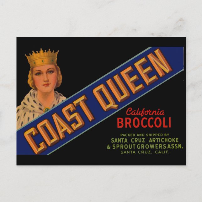  1930s Coast Queen broccoli crate label Postcard (Front)