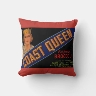 1930s Coast Queen broccoli crate label Throw Pillow