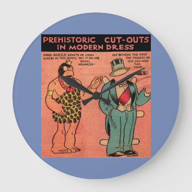 1930s comics cave man paper doll King Guzzle Large Clock (Front)