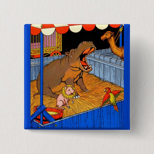 1930s crying hippopotamus and friends 2 inch square button (Front)