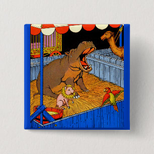 1930s crying hippopotamus and friends 2 inch square button