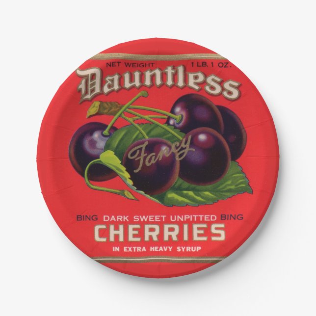 1930s Dauntless Cherries in Heavy Syrup can label Paper Plate (Front)