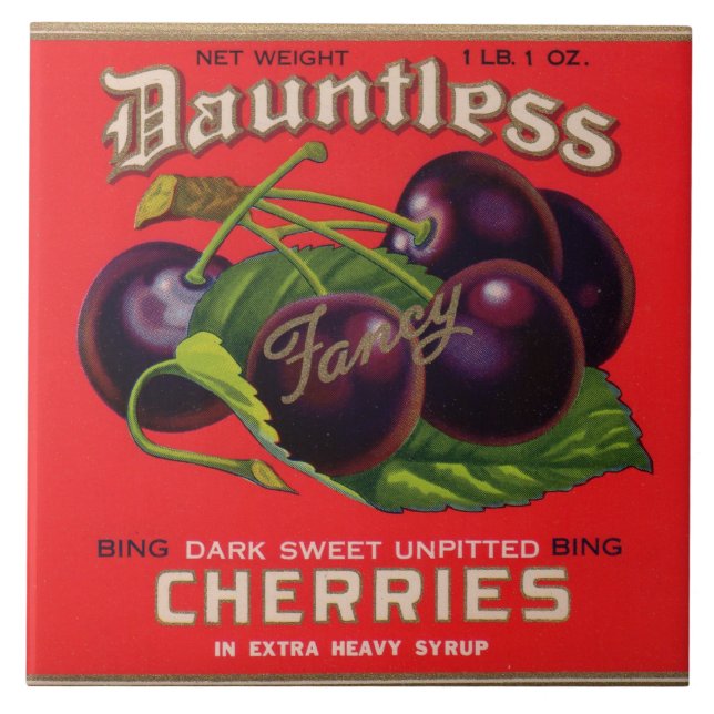 1930s Dauntless Cherries in Heavy Syrup can label Tile (Front)