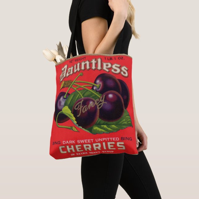 1930s Dauntless Cherries in Heavy Syrup can label Tote Bag (Close Up)