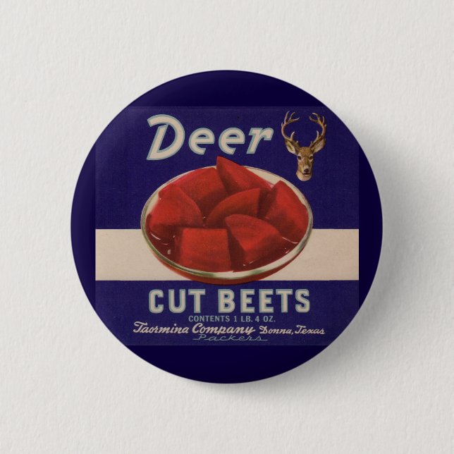 1930s Deer Cut Beets can label 2 Inch Round Button (Front)