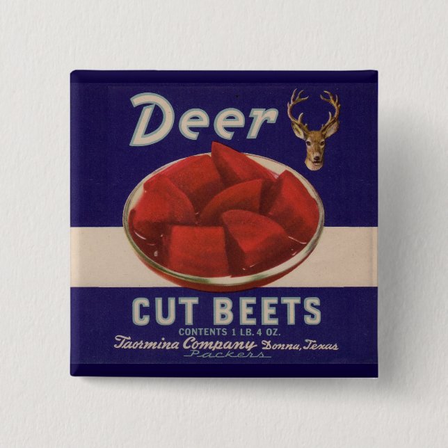 1930s Deer Cut Beets can label 2 Inch Square Button (Front)