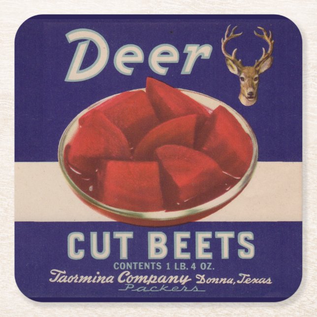 1930s Deer Cut Beets can label Square Paper Coaster (Front)