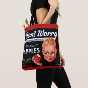 1930s Don’t Worry brand apples fruit crate label Tote Bag