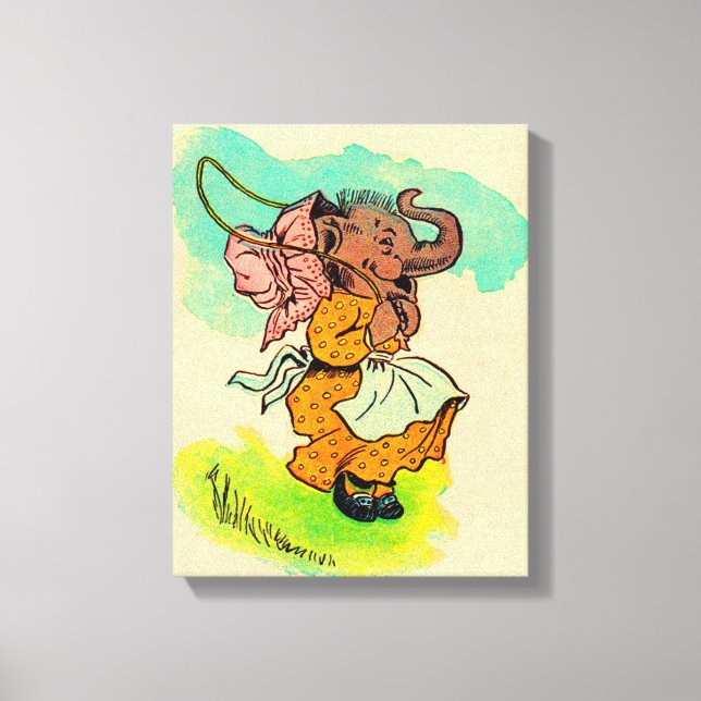 1930s dressed elephant playing jump rope canvas print (Front)