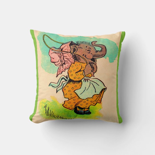 1930s dressed elephant playing jump rope throw pillow (Front)