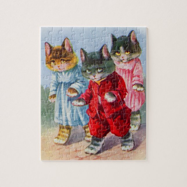 1930s dressed kittens in the rain jigsaw puzzle (Vertical)