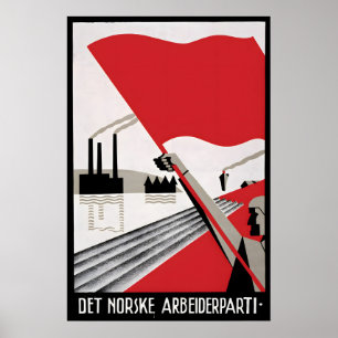 1930s Election poster Norwegian Worker's Party Det