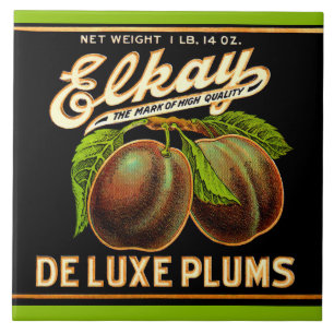 1930s Elkay Deluxe Plums label Tile