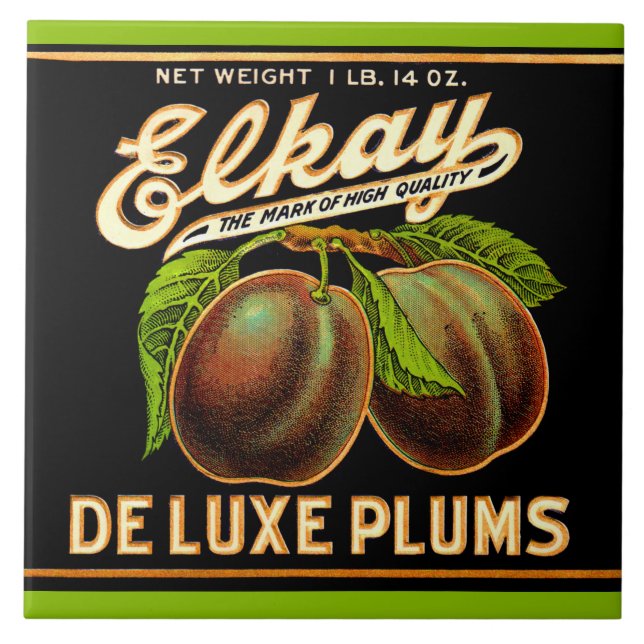 1930s Elkay Deluxe Plums label Tile (Front)