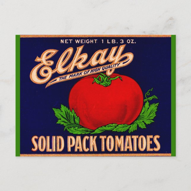  1930s Elkay Solid Pack Tomatoes can label Postcard (Front)