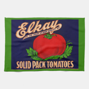  1930s Elkay Solid Pack Tomatoes can label print Kitchen Towel