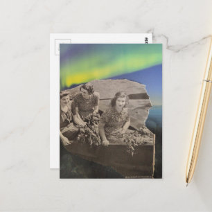 1930s era Women in a Boat Northern Lights Collage Postcard