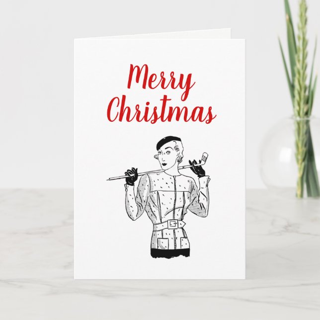 1930s Fashionable Lady Golfer with Golf Club Holiday Card (Front)