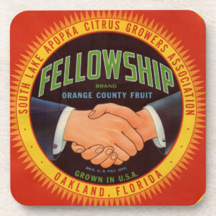 1930s Fellowship Orange County Citrus label Coaster