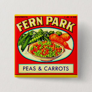 1930s Fern Park peas and carrots label 2 Inch Square Button