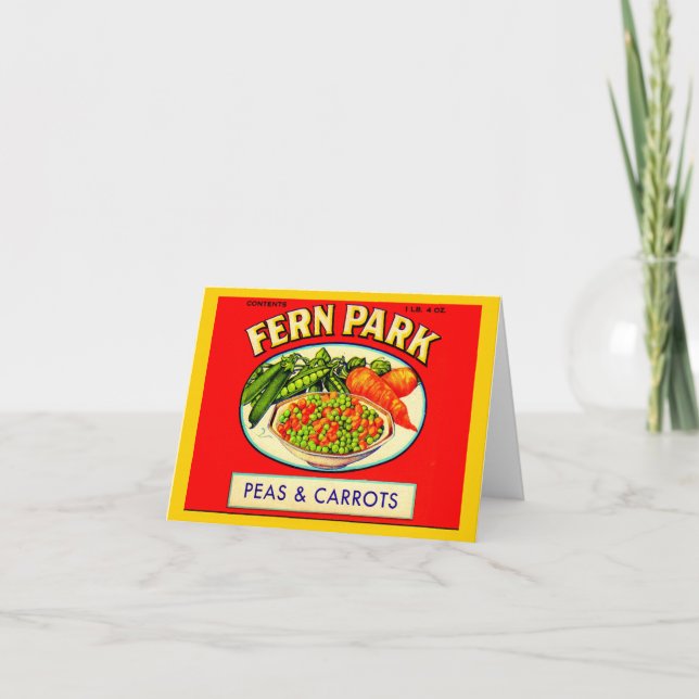 1930s Fern Park peas and carrots label Note Card (Front)