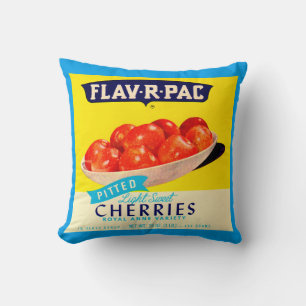 1930s Flav-R-Pac pitted cherries Throw Pillow
