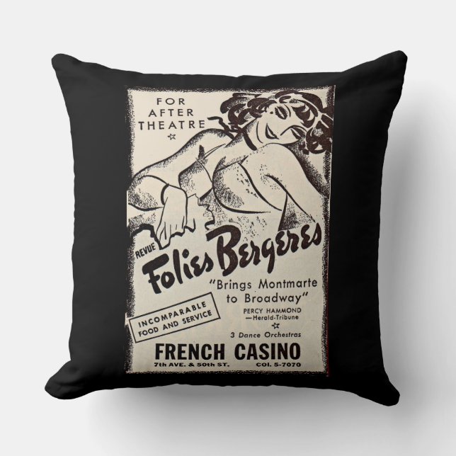 1930s Folies Bergere ad print Throw Pillow (Front)