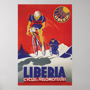 1930s French Bicycle Poster Liberia Cycles Vintage