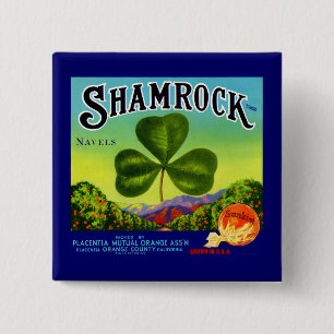 1930s fruit crate label Shamrock Navel Oranges 2 Inch Square Button