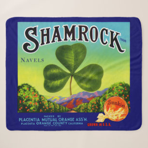 1930s fruit crate label Shamrock Navel Oranges Sherpa Blanket