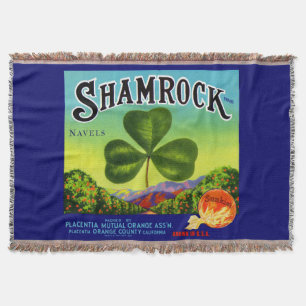 1930s fruit crate label Shamrock Navel Oranges Throw Blanket