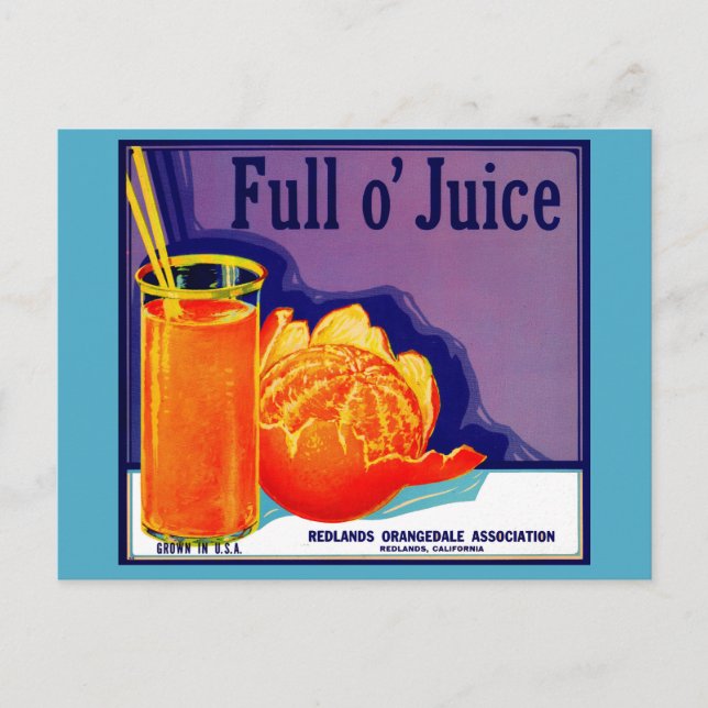 1930s Full o’ Juice orange crate label Postcard (Front)