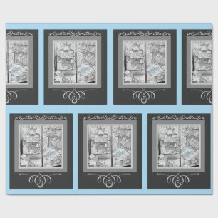 1930's Gifts for Baby Store Window Black Blue Wrapping Paper