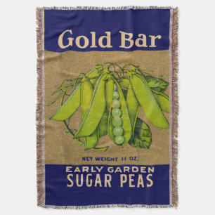 1930s Gold Bar sugar peas can label Throw Blanket