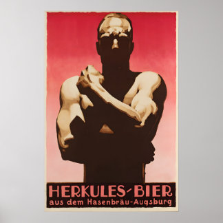 1930s Herkules Beer Poster Vintage German