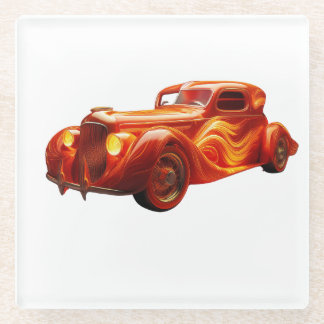 1930's Hot Rod With "flames" paint Job Glass Coaster