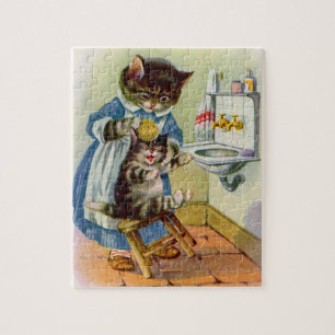 1930s kitty mama washes her kitten jigsaw puzzle