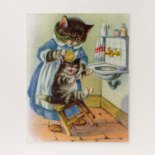1930s kitty mama washes her kitten jigsaw puzzle